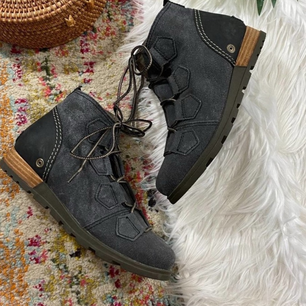 Sorel Gray Lace Up Major Lace Ankle Boots Booties Size 5.5
